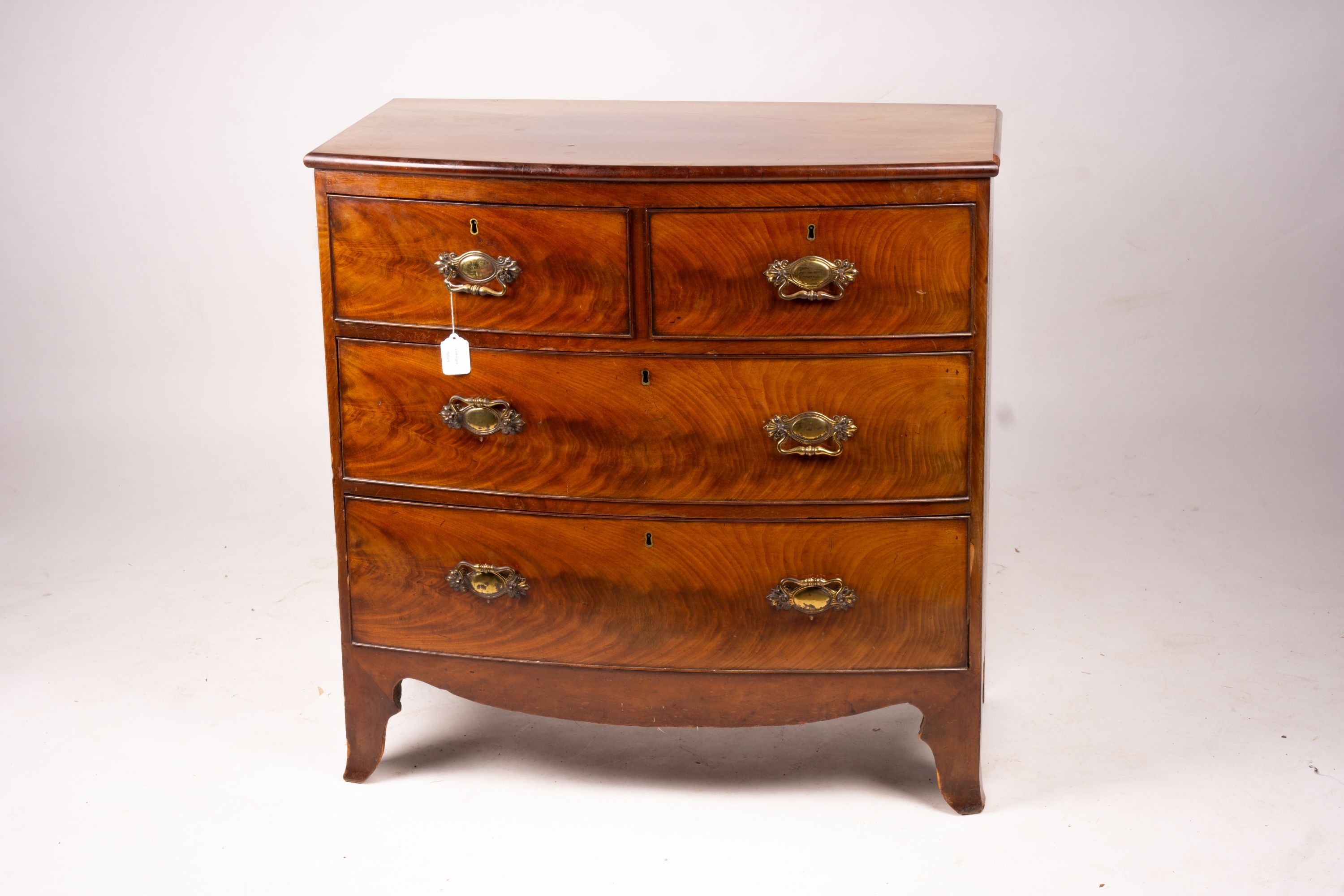 A Regency mahogany bow fronted chest, width 90cm, depth 50cm, height 90cm